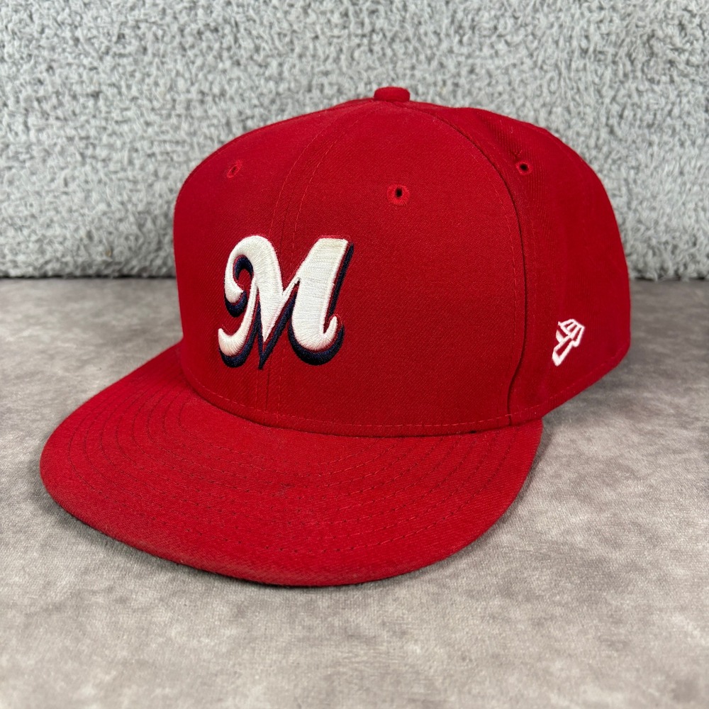 New Era Hat Men 7 7/8 Red Milwaukee Brewers 59FIFTY Fitted MiLB Logo Cap